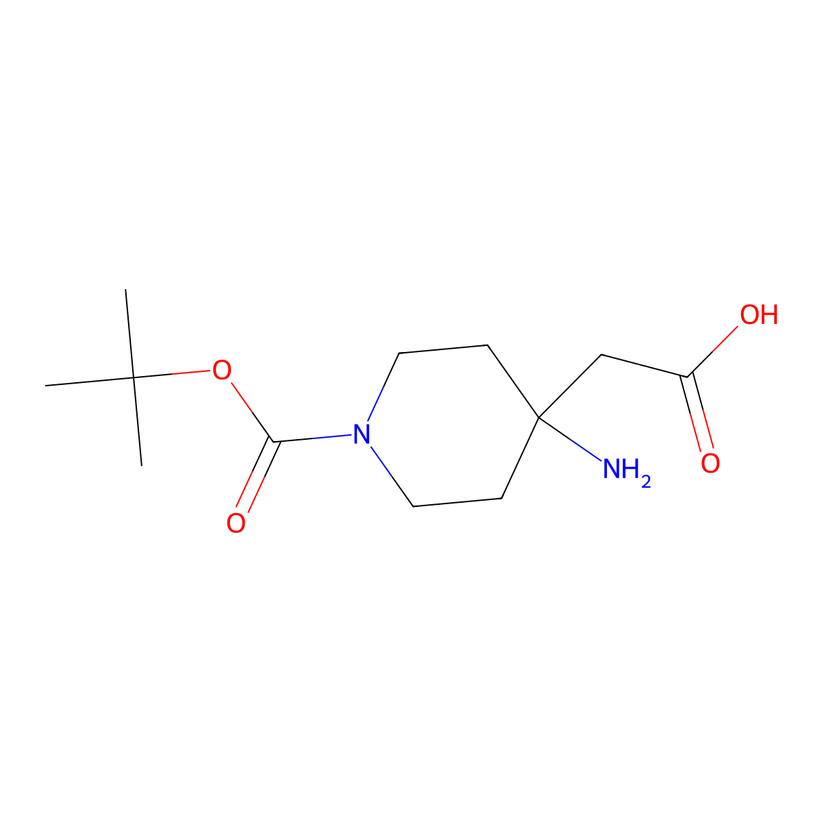 2-(4-Amino-1-(tert-butoxycarbonyl)piperidin-4-YL)acetic acid molecular structure, CAS 1159983-30-8