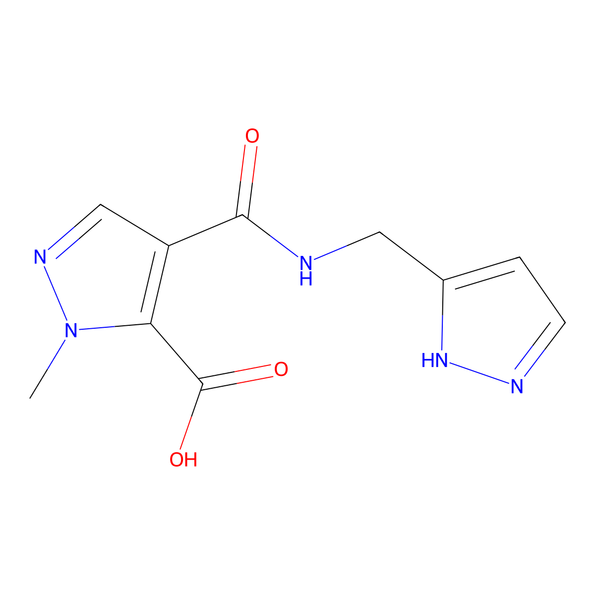 1-methyl-4-[(1H-pyrazol-5-ylmethyl)carbamoyl]-1H-pyrazole-5-carboxylic acid molecular structure, CAS 1159988-16-5