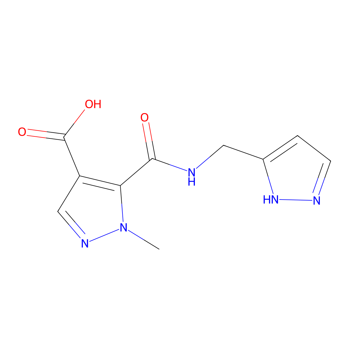 1-Methyl-5-([(1H-pyrazol-5-ylmethyl)amino]carbonyl)-1H-pyrazole-4-carboxylic acid molecular structure, CAS 1159988-70-1