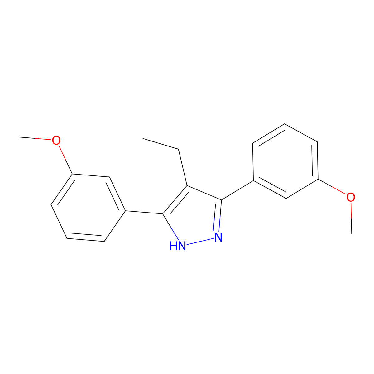 4-ethyl-3,5-bis(3-methoxyphenyl)-1H-pyrazole molecular structure, CAS 1159989-41-9