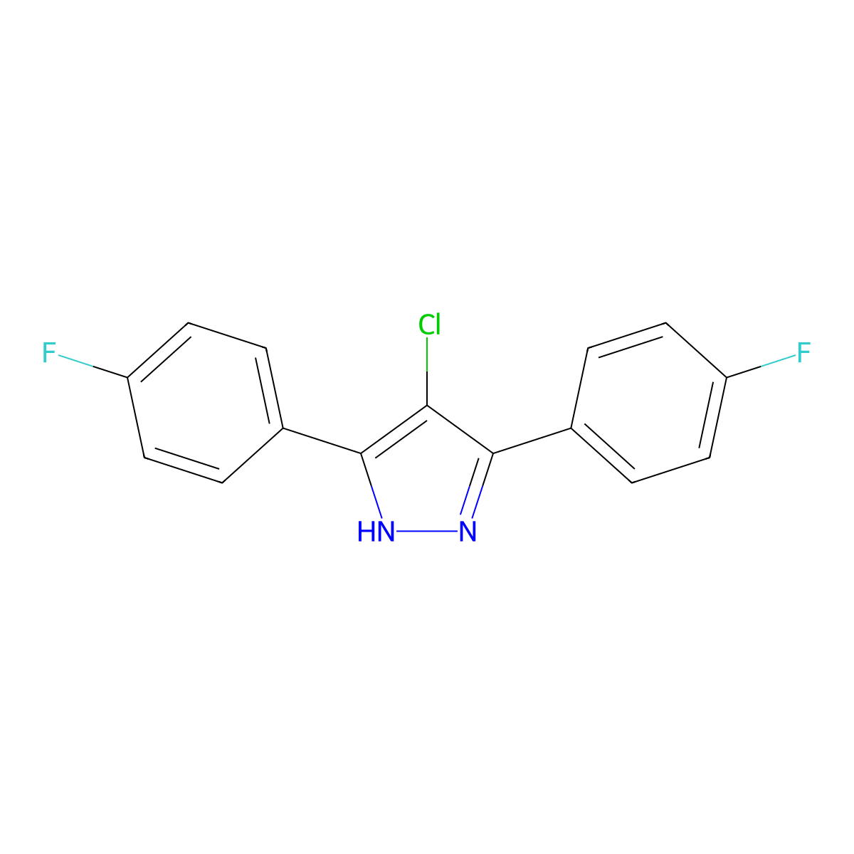 4-chloro-3,5-bis(4-fluorophenyl)-1H-pyrazole molecular structure, CAS 1159989-42-0
