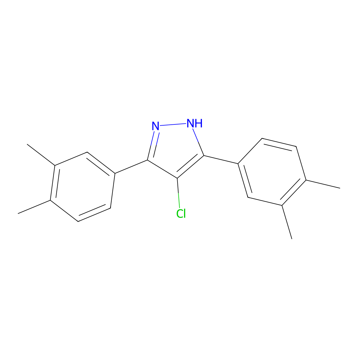 4-chloro-3,5-bis(3,4-dimethylphenyl)-1H-pyrazole molecular structure, CAS 1159993-17-5