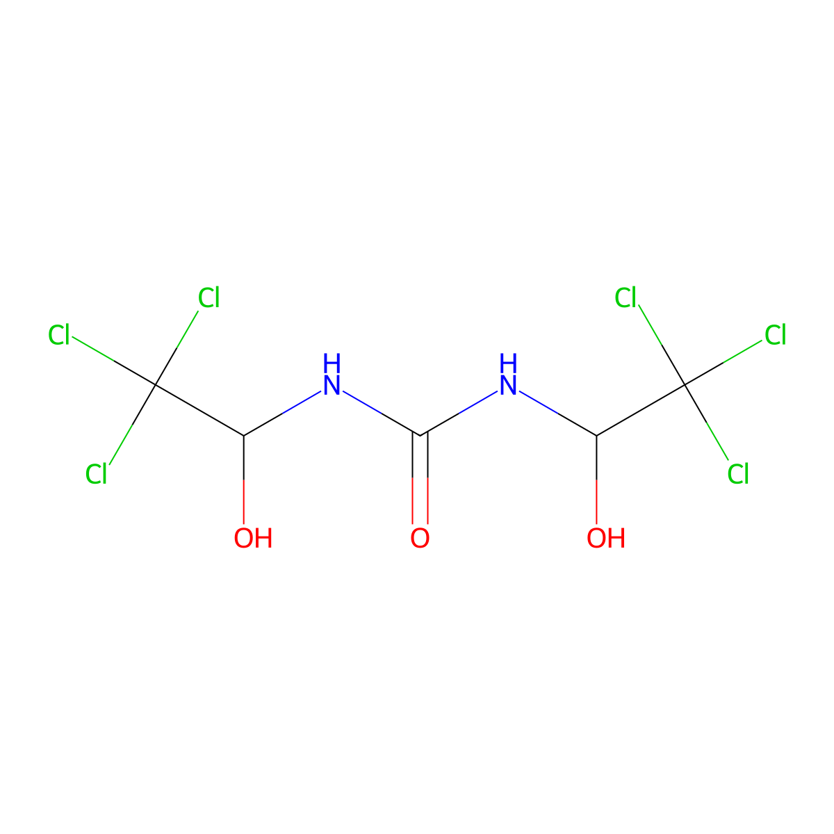 1,3-Bis(2,2,2-trichloro-1-hydroxyethyl)urea molecular structure, CAS 116-52-9