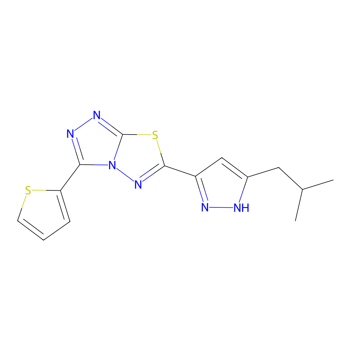 6-(3-isobutyl-1H-pyrazol-5-yl)-3-(2-thienyl)[1,2,4]triazolo[3,4-b][1,3,4]thiadiazole molecular structure, CAS 1160101-00-7