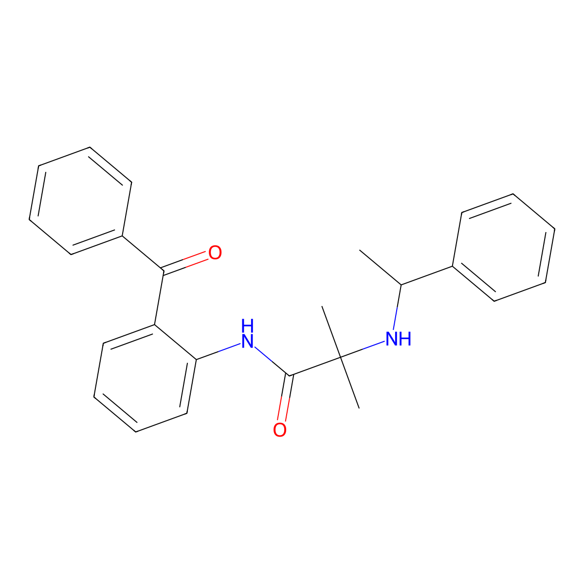 (R)-N-(2-Benzoylphenyl)-2-methyl-2-((1-phenylethyl)amino)propanamide molecular structure, CAS 1160187-23-4