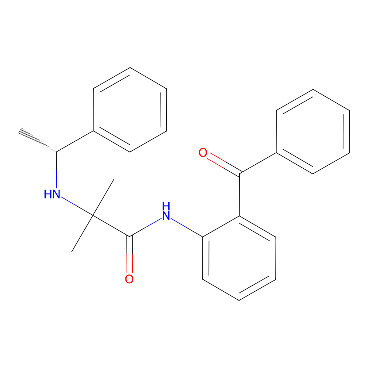 (R)-N-(2-Benzoylphenyl)-2-methyl-2-((1-phenylethyl)amino)propanamide molecular structure, CAS 1160187-23-4