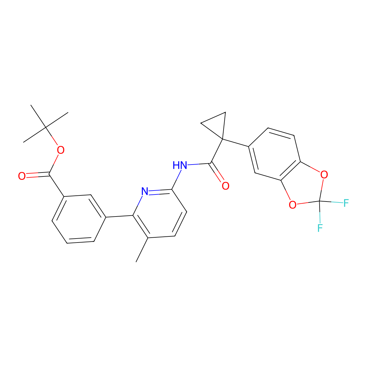 Benzoic acid, 3-(6-(((1-(2,2-difluoro-1,3-benzodioxol-5-yl)cyclopropyl)carbonyl)amino)-3-methyl-2-pyridinyl)-, 1,1-dimethylethyl ester molecular structure, CAS 1160221-25-9