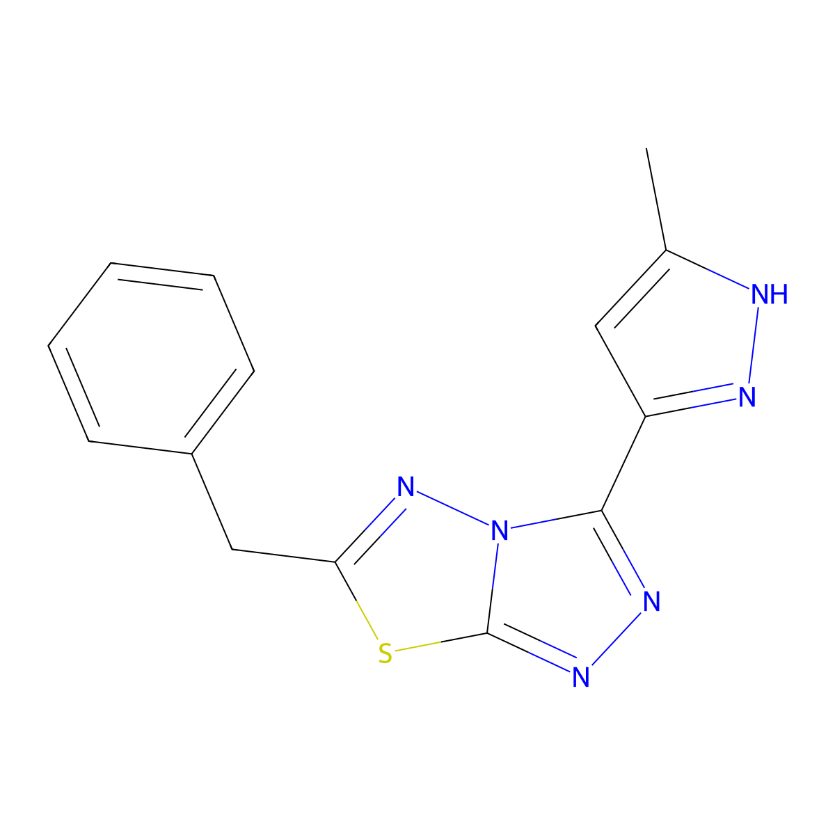 6-benzyl-3-(3-methyl-1H-pyrazol-5-yl)[1,2,4]triazolo[3,4-b][1,3,4]thiadiazole molecular structure, CAS 1160226-86-7