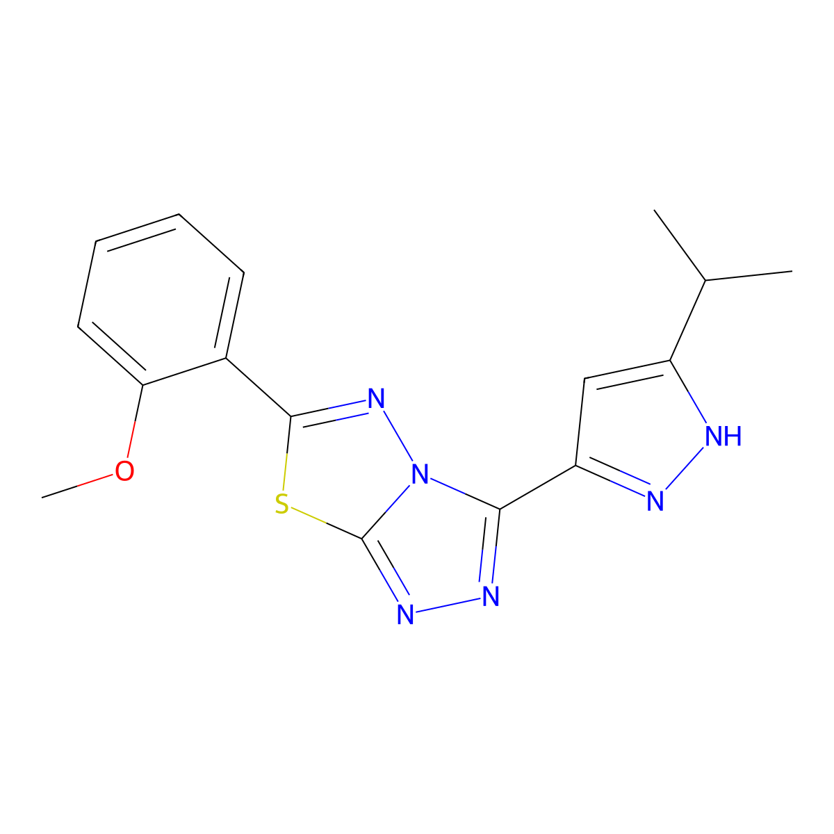 3-(3-isopropyl-1H-pyrazol-5-yl)-6-(2-methoxyphenyl)[1,2,4]triazolo[3,4-b][1,3,4]thiadiazole molecular structure, CAS 1160227-34-8
