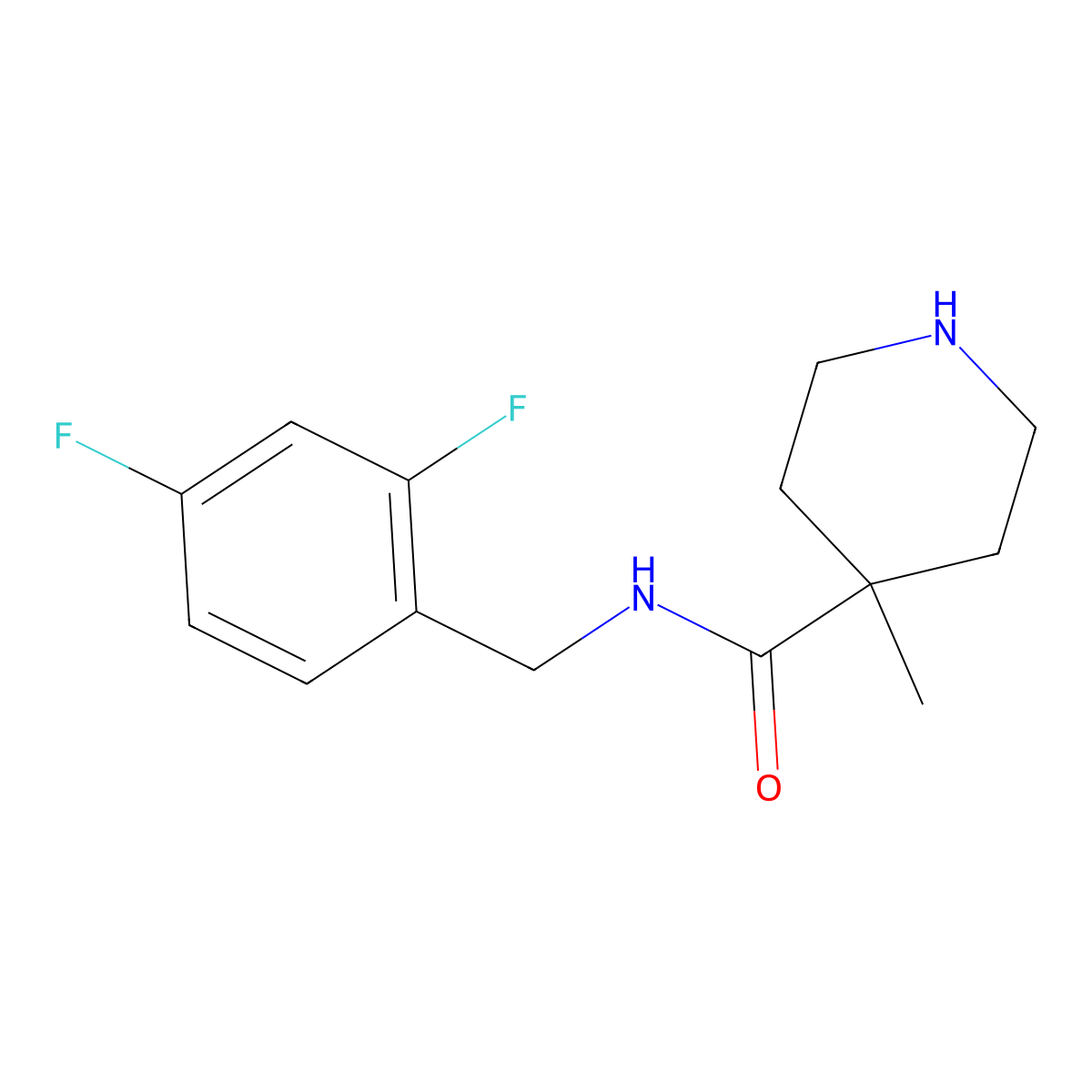 N-(2,4-difluorobenzyl)-4-methylpiperidine-4-carboxamide molecular structure, CAS 1160245-34-0