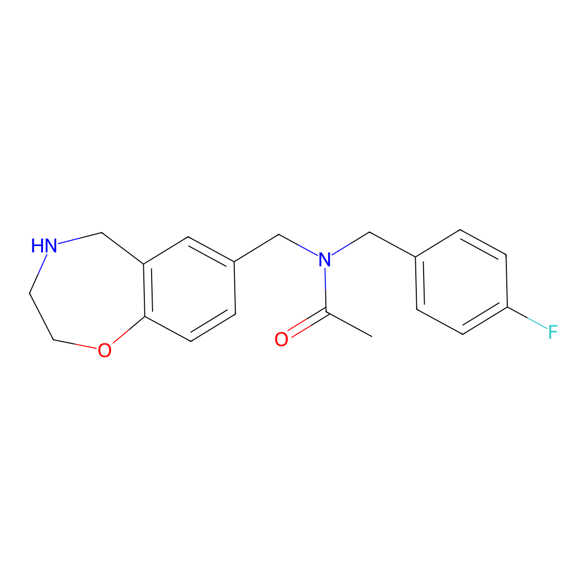 acetamide, N-[(4-fluorophenyl)methyl]-N-[(2,3,4,5-tetrahydro-1,4-benzoxazepin-7-yl)methyl]-, hydrochloride molecular structure, CAS 1160245-38-4