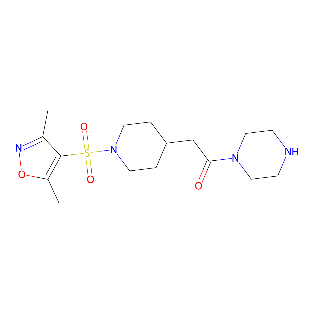 Piperazine, 1-[[1-[(3,5-dimethyl-4-isoxazolyl)sulfonyl]-4-piperidinyl]acetyl]-, hydrochloride molecular structure, CAS 1160245-42-0