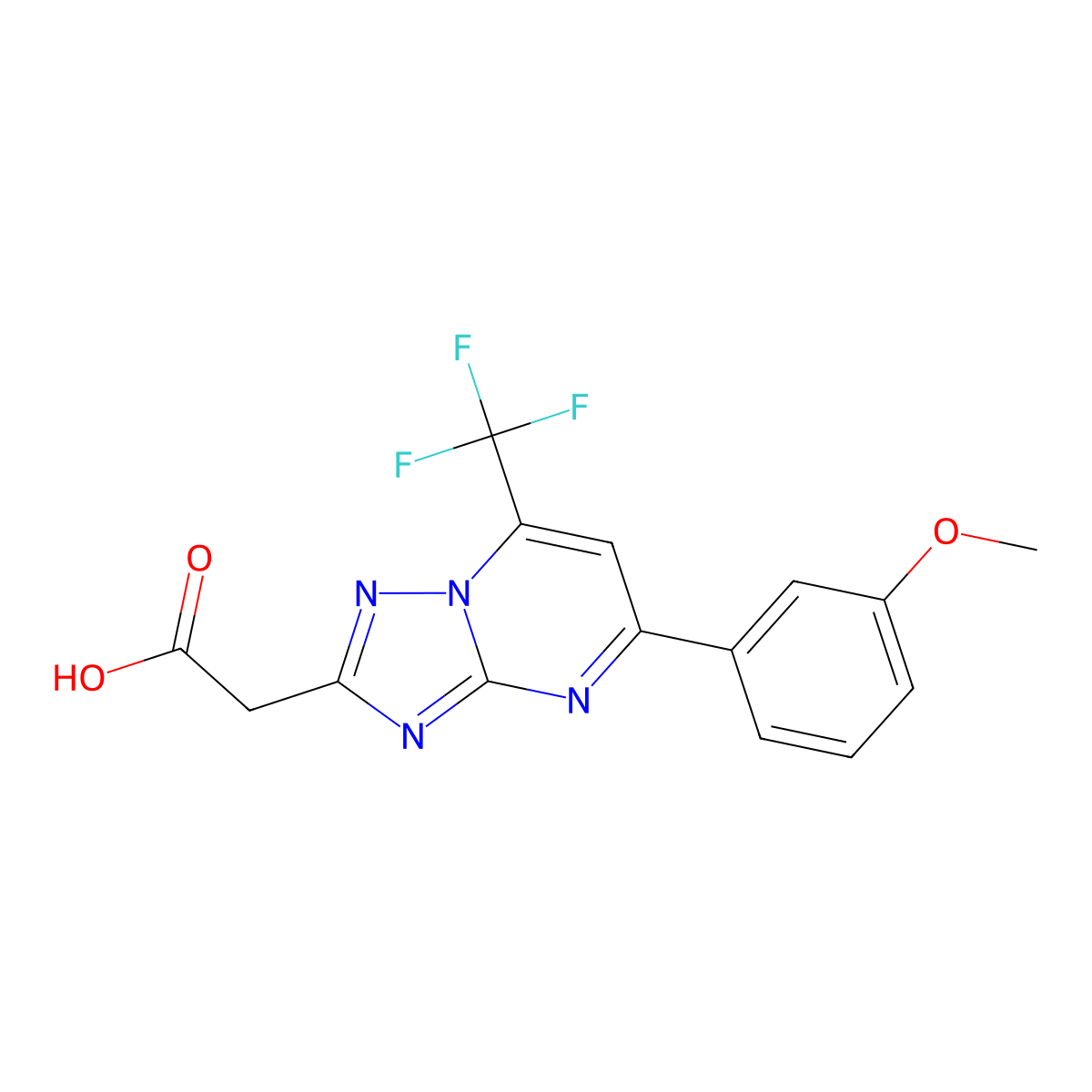 2-[5-(3-Methoxyphenyl)-7-(trifluoromethyl)-[1,2,4]triazolo[1,5-a]pyrimidin-2-yl]acetic acid molecular structure, CAS 1160245-90-8