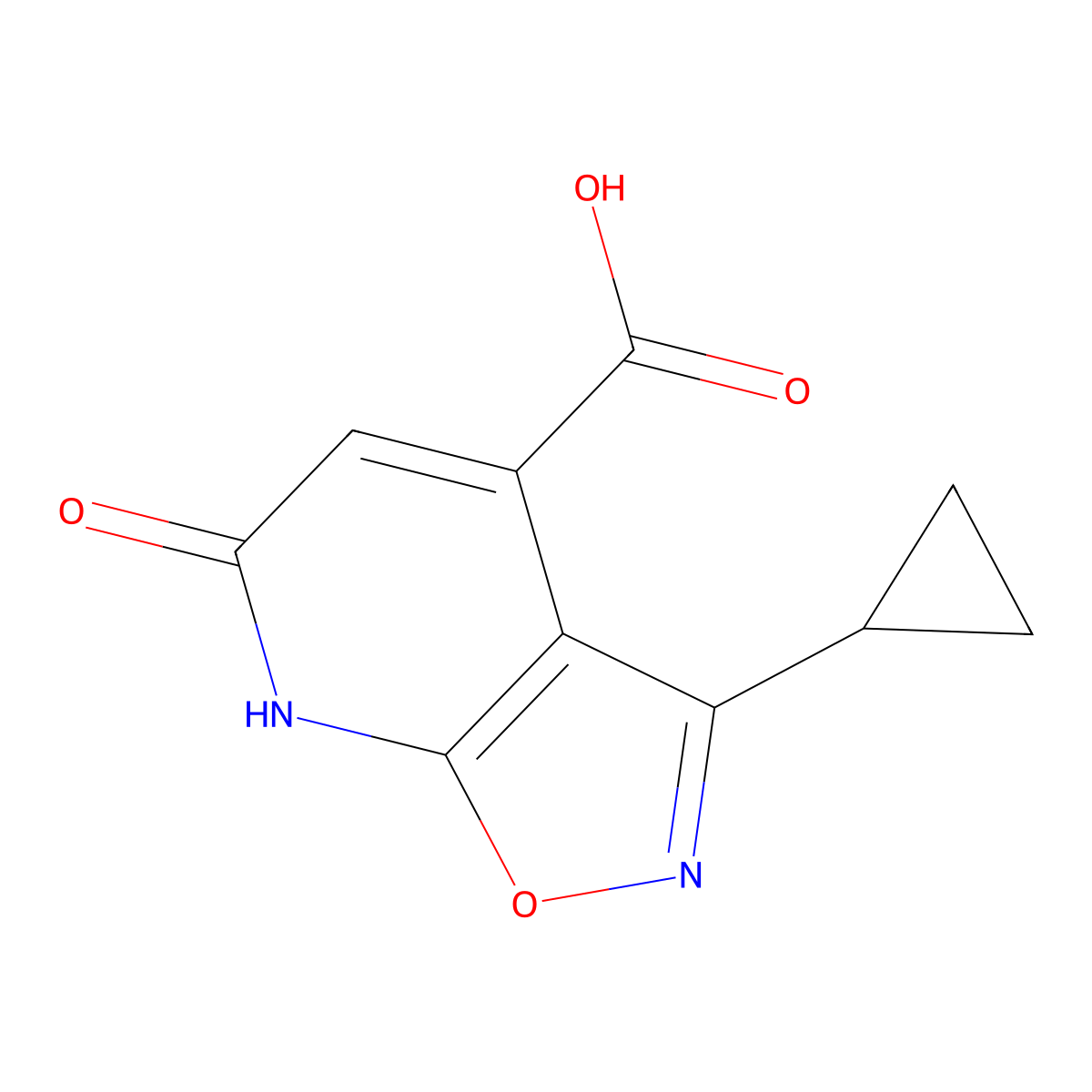 3-cyclopropyl-6-oxo-6H,7H-(1,2)oxazolo(5,4-b)pyridine-4-carboxylic acid molecular structure, CAS 1160246-15-0