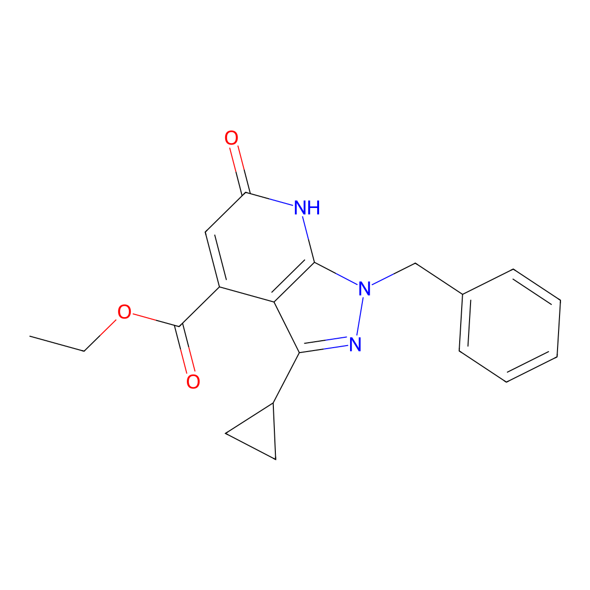 ethyl 1-benzyl-3-cyclopropyl-6-oxo-6,7-dihydro-1H-pyrazolo[3,4-b]pyridine-4-carboxylate molecular structure, CAS 1160246-17-2