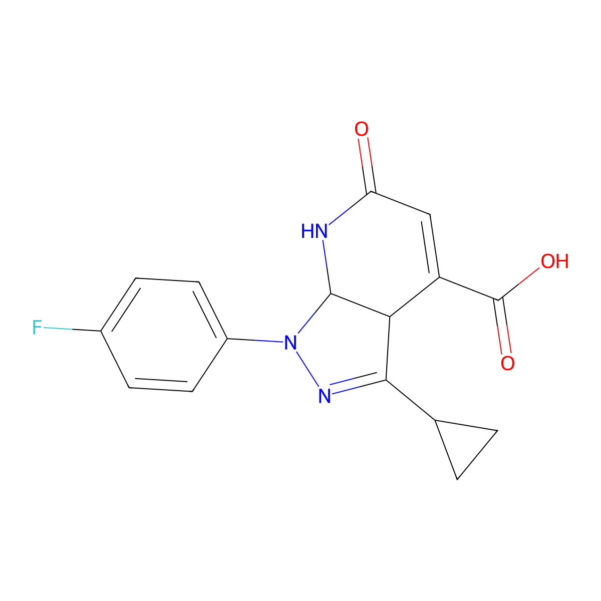 3-cyclopropyl-1-(4-fluorophenyl)-6-oxo-3a,6,7,7a-tetrahydro-1H-pyrazolo[3,4-b]pyridine-4-carboxylic acid molecular structure, CAS 1160246-24-1