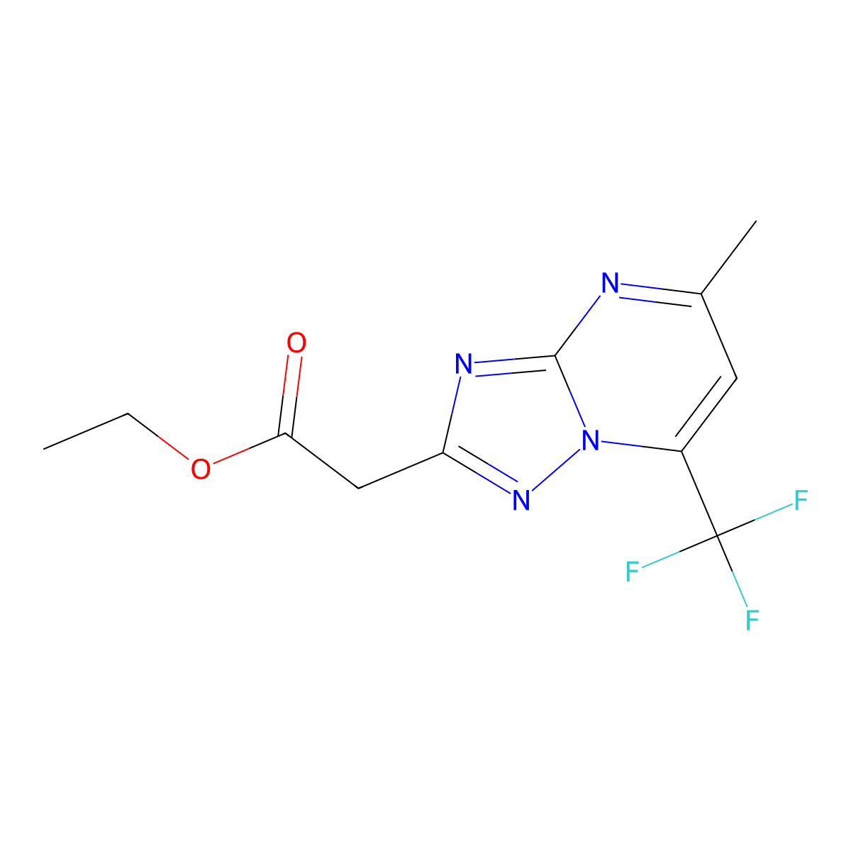 Ethyl [5-methyl-7-(trifluoromethyl)[1,2,4]triazolo[1,5-a]pyrimidin-2-yl]acetate molecular structure, CAS 1160246-31-0