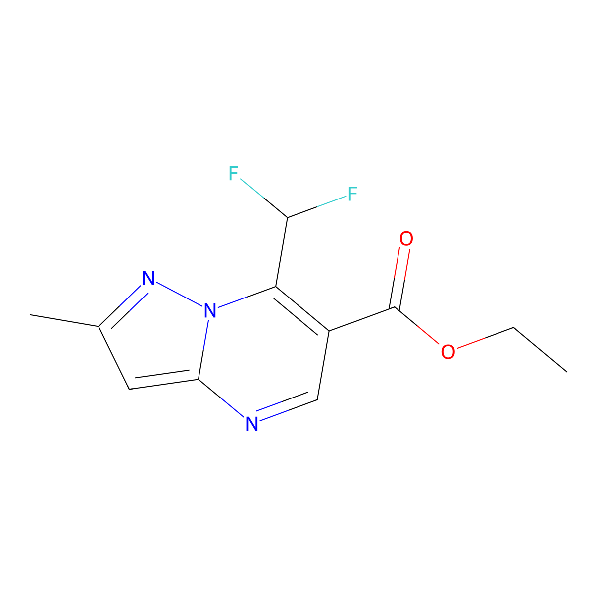 Ethyl 7-(difluoromethyl)-2-methylpyrazolo[1,5-a]pyrimidine-6-carboxylate molecular structure, CAS 1160246-37-6