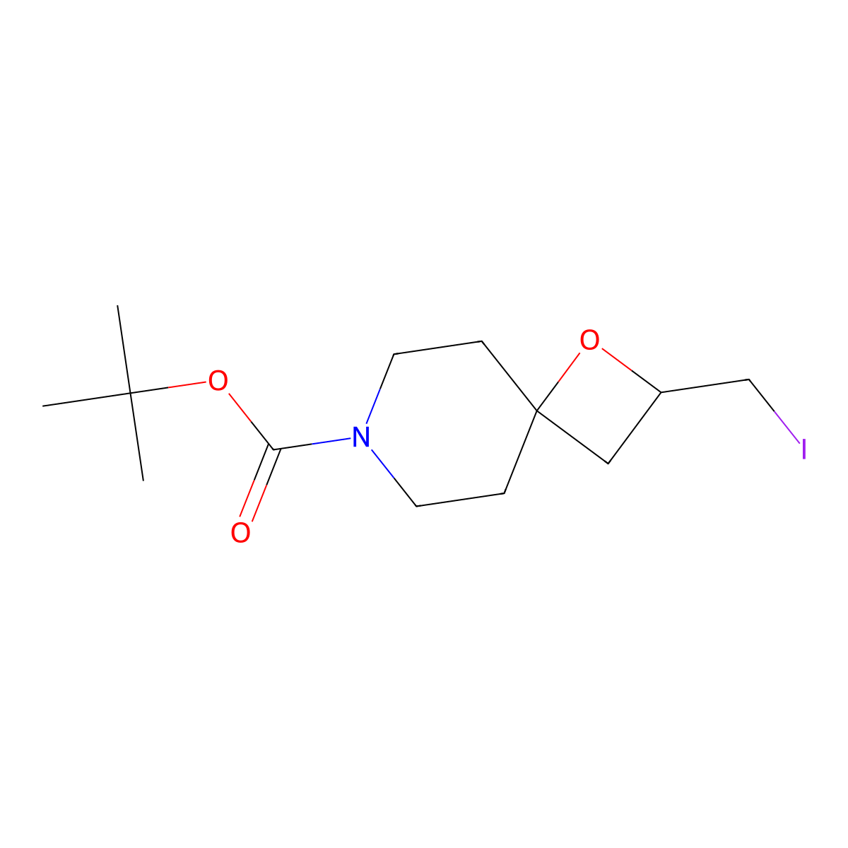 Tert-butyl 2-(iodomethyl)-1-oxa-7-azaspiro[3.5]nonane-7-carboxylate molecular structure, CAS 1160246-84-3