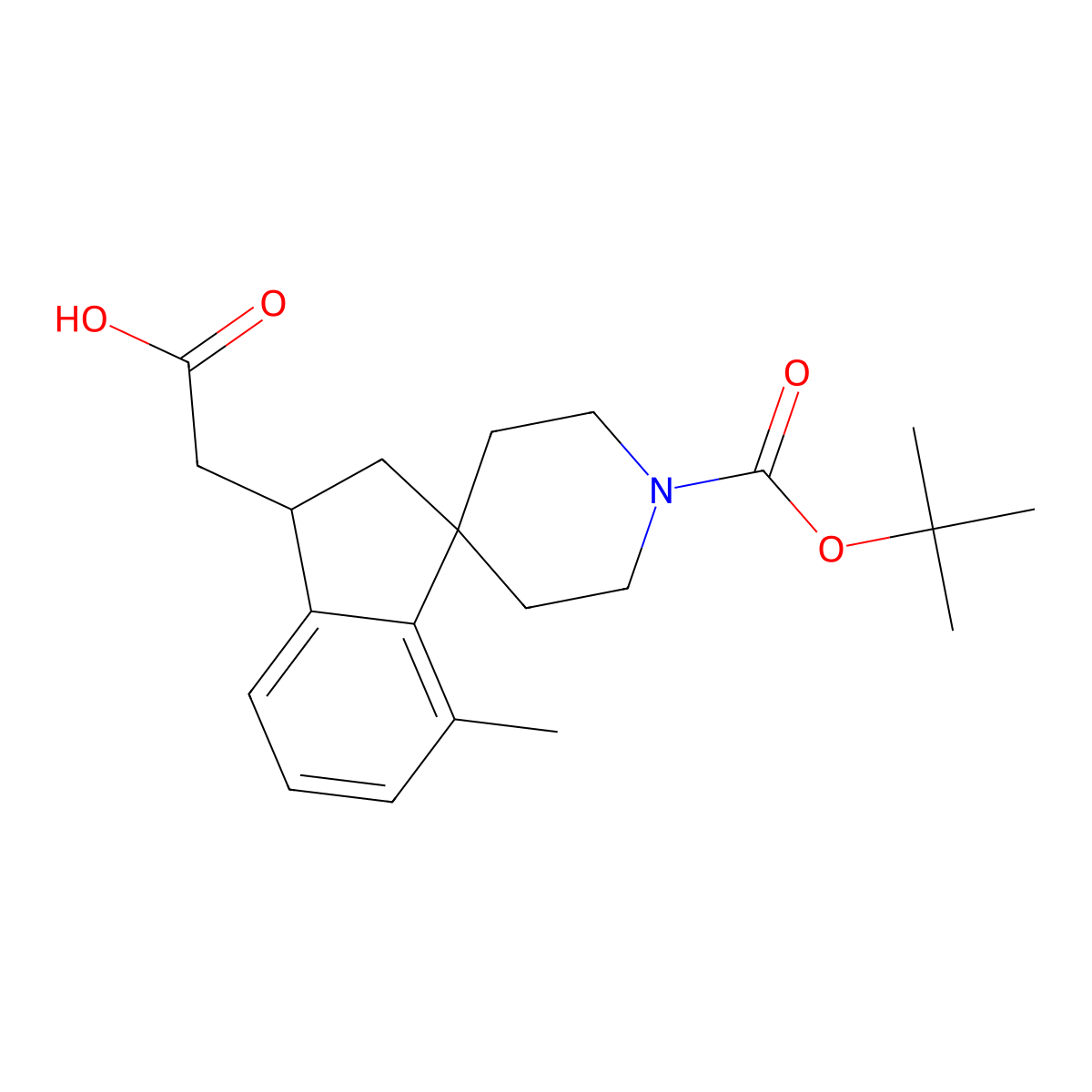 2-[4-Methyl-1'-[(2-methylpropan-2-yl)oxycarbonyl]spiro[1,2-dihydroindene-3,4'-piperidine]-1-yl]acetic acid molecular structure, CAS 1160247-51-7