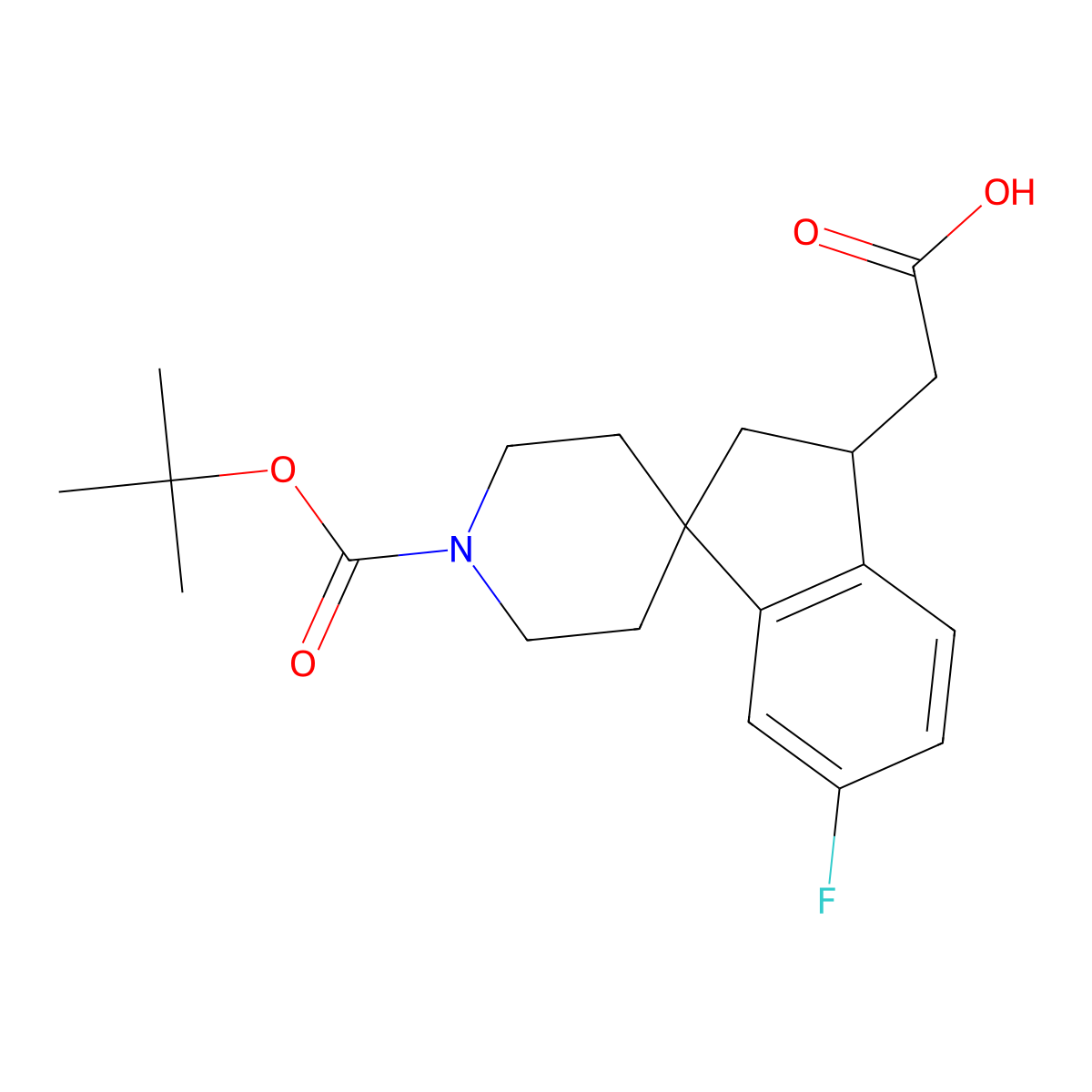 2-(1'-(tert-Butoxycarbonyl)-6-fluoro-2,3-dihydrospiro[indene-1,4'-piperidin]-3-yl)acetic acid molecular structure, CAS 1160247-55-1