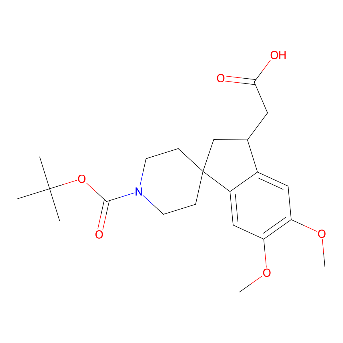 2-(1'-(tert-Butoxycarbonyl)-5,6-dimethoxy-2,3-dihydrospiro[indene-1,4'-piperidin]-3-yl)acetic acid molecular structure, CAS 1160247-56-2