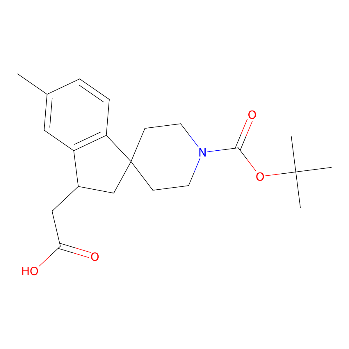 2-(1'-(tert-Butoxycarbonyl)-5-methyl-2,3-dihydrospiro[indene-1,4'-piperidin]-3-yl)acetic acid molecular structure, CAS 1160247-57-3