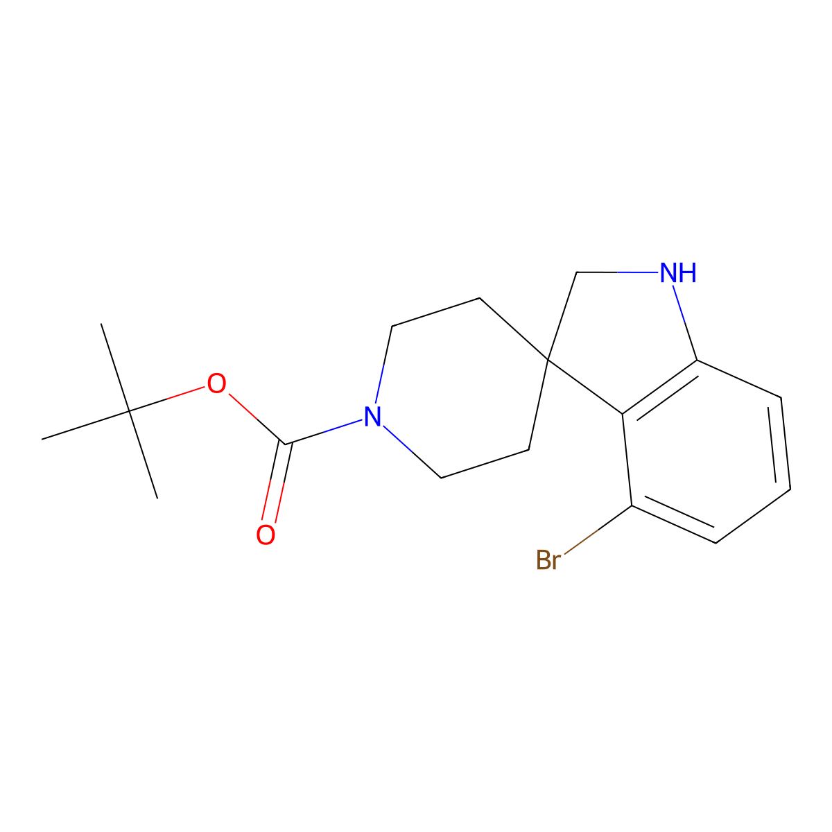 Tert-butyl 4-bromospiro[indoline-3,4'-piperidine]-1'-carboxylate molecular structure, CAS 1160247-72-2