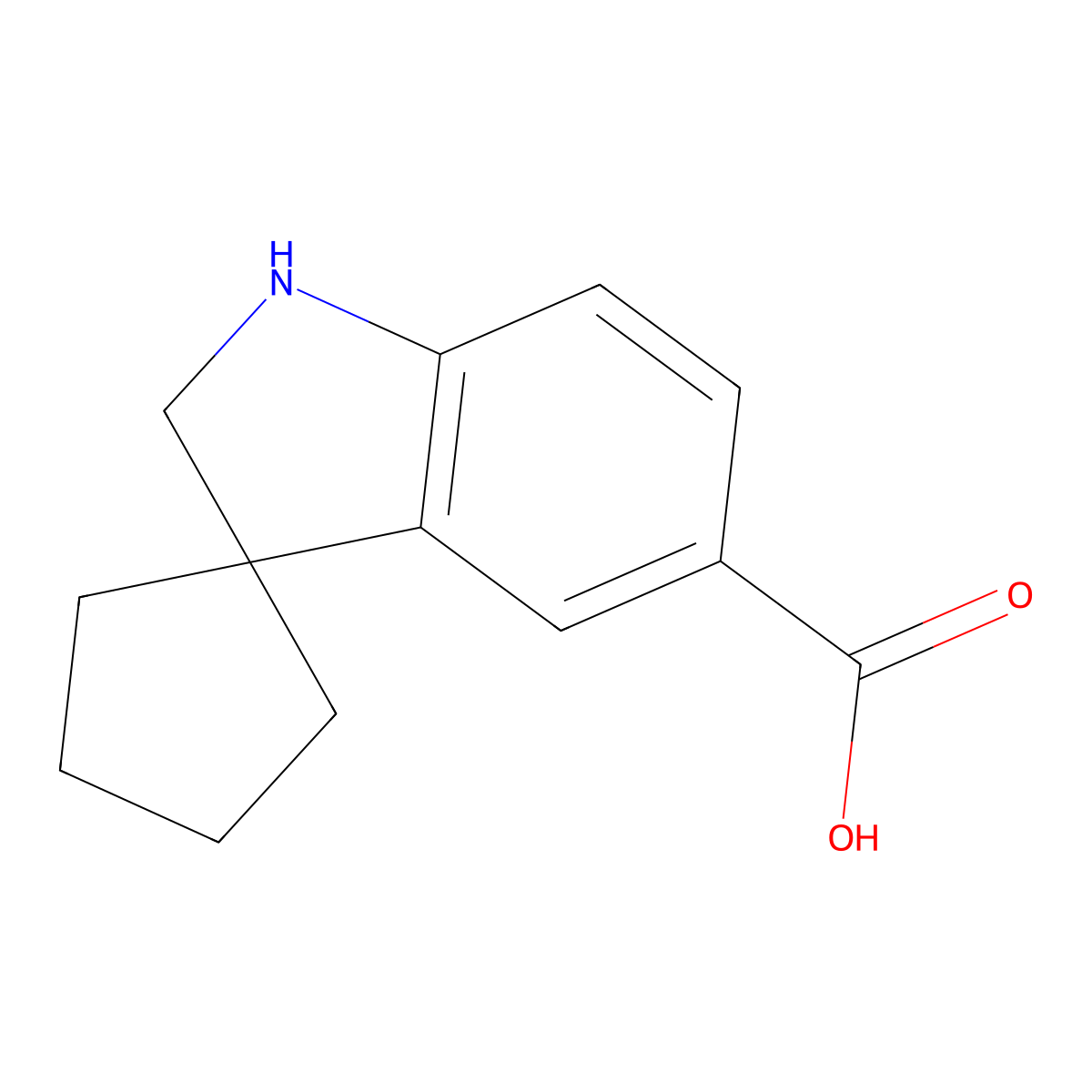 Spiro[cyclopentane-1,3'-indoline]-5'-carboxylic acid molecular structure, CAS 1160247-94-8
