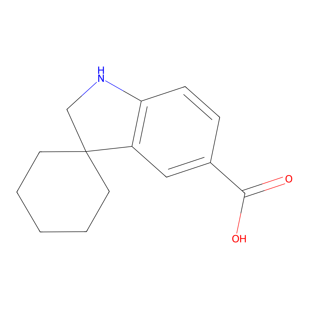 Spiro[cyclohexane-1,3'-indoline]-5'-carboxylic acid molecular structure, CAS 1160247-98-2