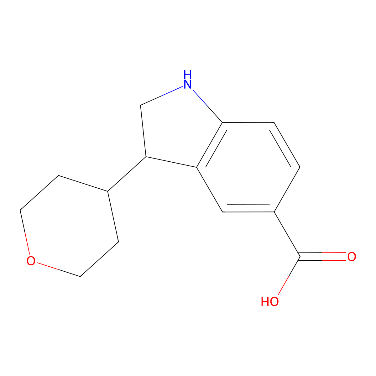 3-(Tetrahydro-2H-pyran-4-yl)indoline-5-carboxylic acid molecular structure, CAS 1160248-21-4