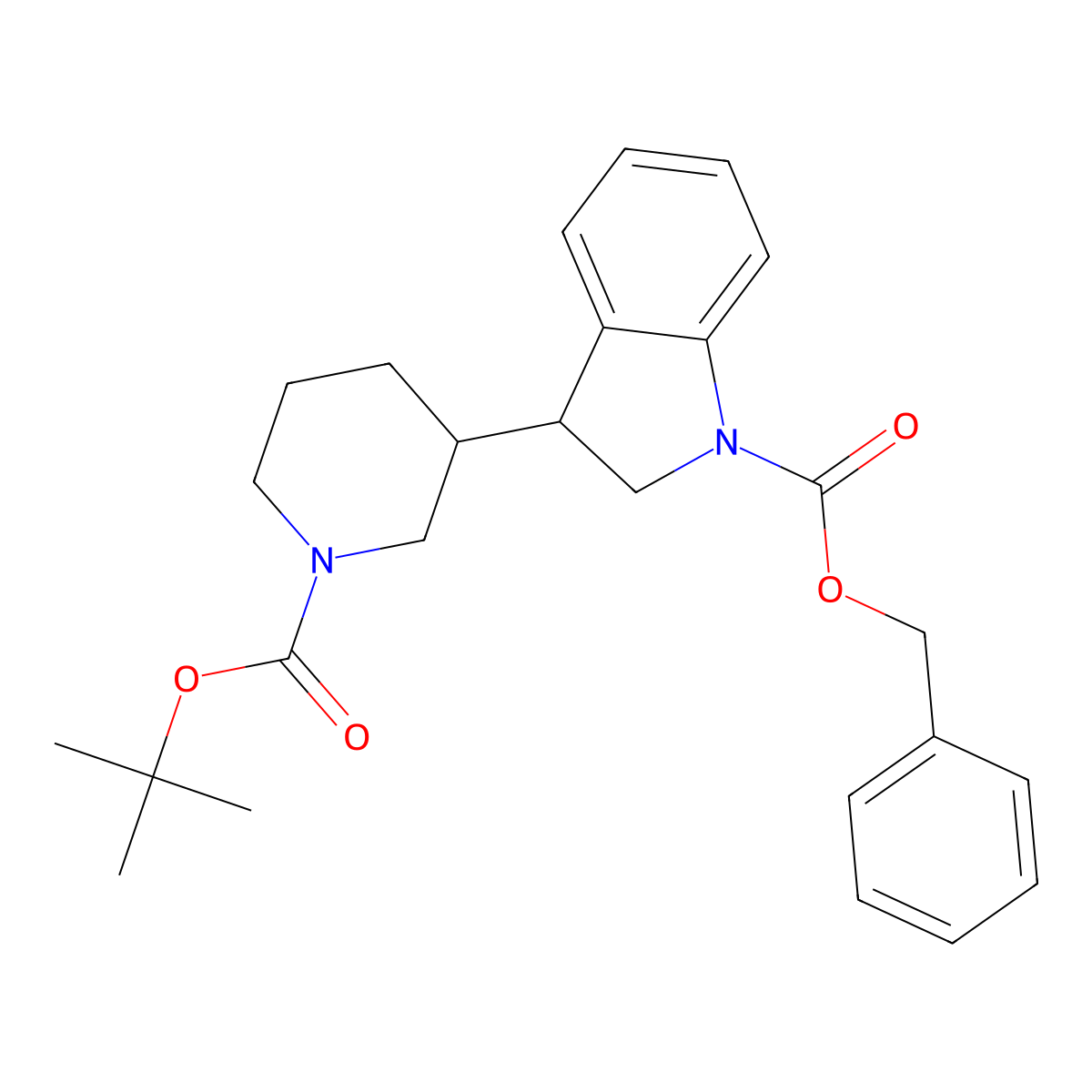 Benzyl 3-(1-(tert-butoxycarbonyl)piperidin-3-yl)indoline-1-carboxylate molecular structure, CAS 1160248-34-9