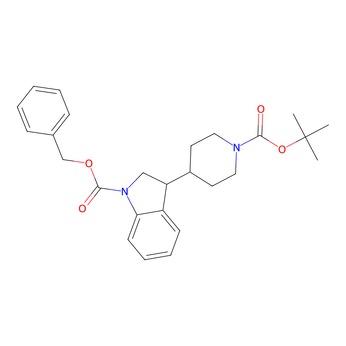 Benzyl 3-(1-(tert-butoxycarbonyl)piperidin-4-yl)indoline-1-carboxylate molecular structure, CAS 1160248-39-4