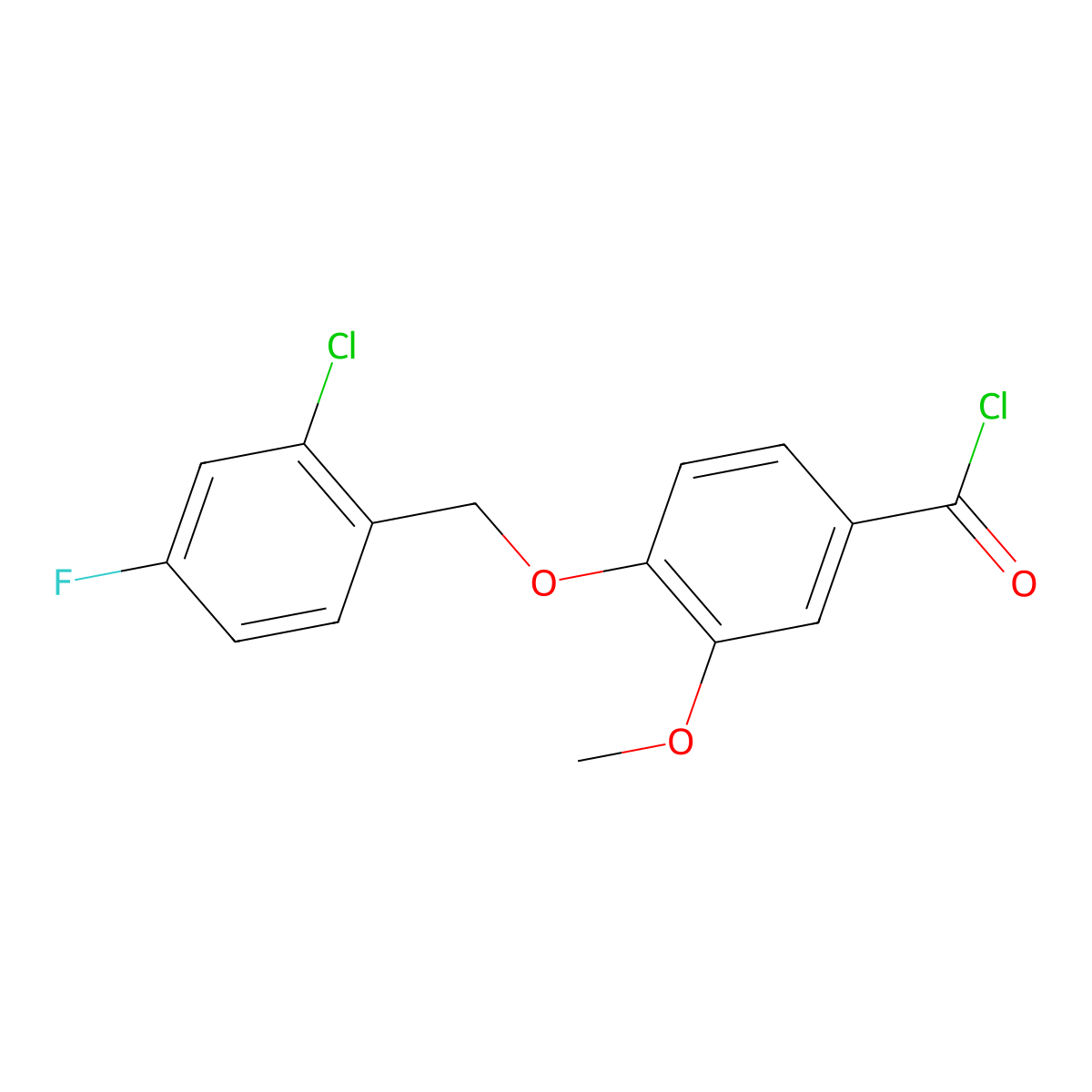 4-[(2-Chloro-4-fluorobenzyl)oxy]-3-methoxybenzoyl chloride molecular structure, CAS 1160250-56-5