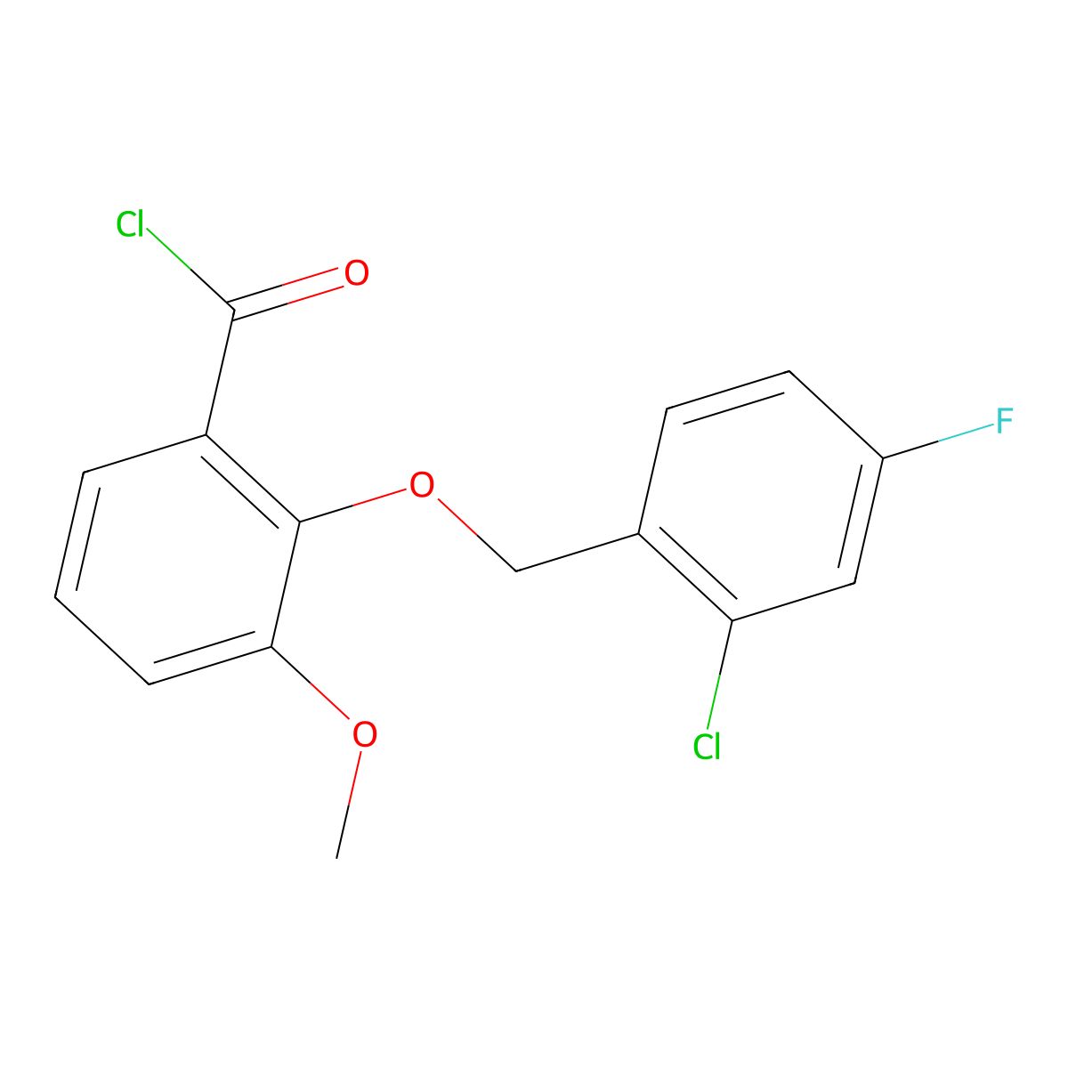 2-[(2-Chloro-4-fluorobenzyl)oxy]-3-methoxybenzoyl chloride molecular structure, CAS 1160250-66-7