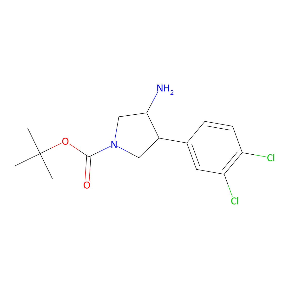 rel-1,1-Dimethylethyl (3R,4S)-3-amino-4-(3,4-dichlorophenyl)-1-pyrrolidinecarboxylate molecular structure, CAS 1160260-97-8