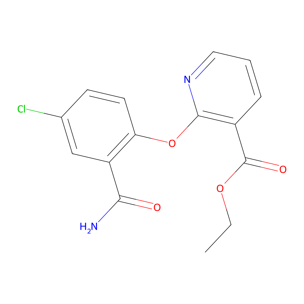 Ethyl 2-[2-(aminocarbonyl)-4-chlorophenoxy]nicotinate molecular structure, CAS 1160264-40-3
