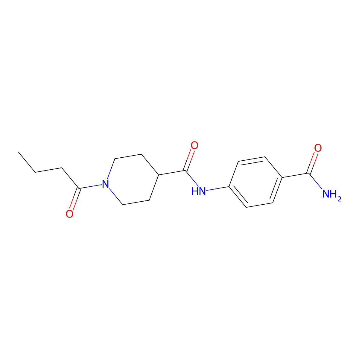 1-butanoyl-N-(4-carbamoylphenyl)piperidine-4-carboxamide molecular structure, CAS 1160270-80-3