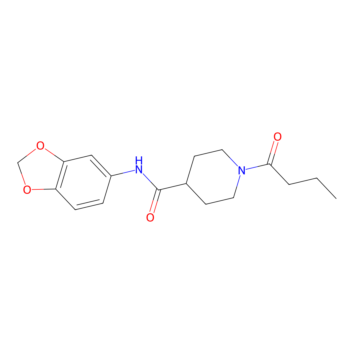 N-(1,3-benzodioxol-5-yl)-1-butanoylpiperidine-4-carboxamide molecular structure, CAS 1160270-87-0