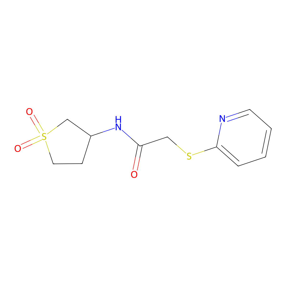 N-(1,1-dioxothiolan-3-yl)-2-(2-pyridylthio)acetamide molecular structure, CAS 1160271-39-5
