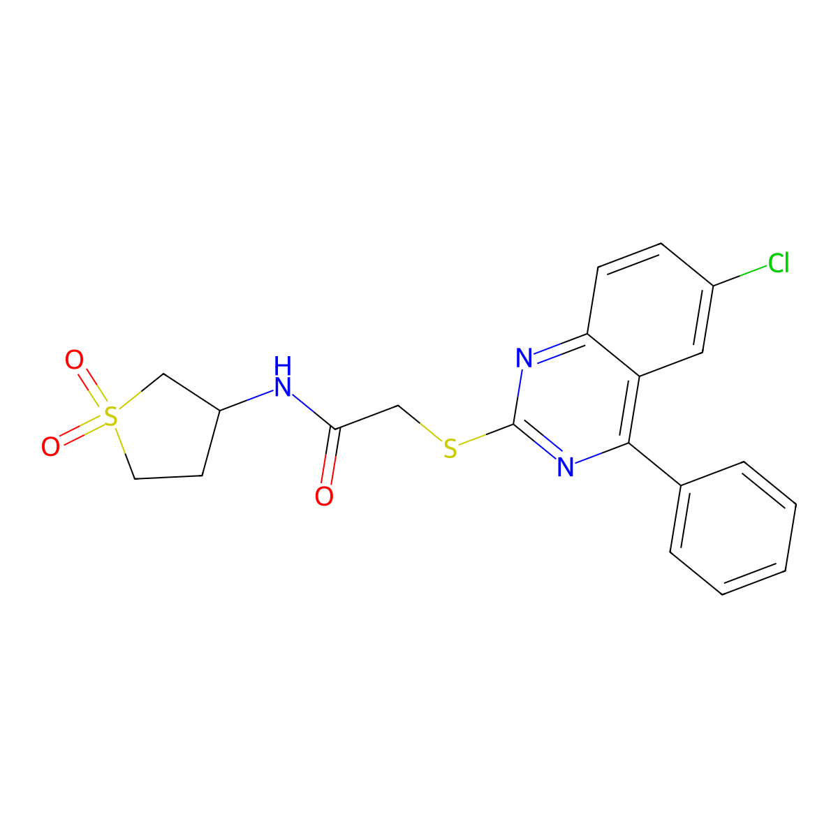 N-(1,1-dioxothiolan-3-yl)-2-(6-chloro-4-phenylquinazolin-2-ylthio)acetamide molecular structure, CAS 1160271-44-2