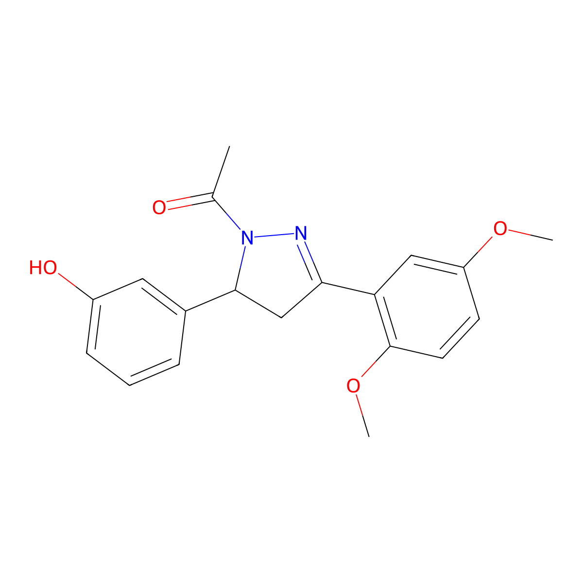 1-[3-(2,5-dimethoxyphenyl)-5-(3-hydroxyphenyl)-4,5-dihydro-1H-pyrazol-1-yl]ethanone molecular structure, CAS 1160271-51-1