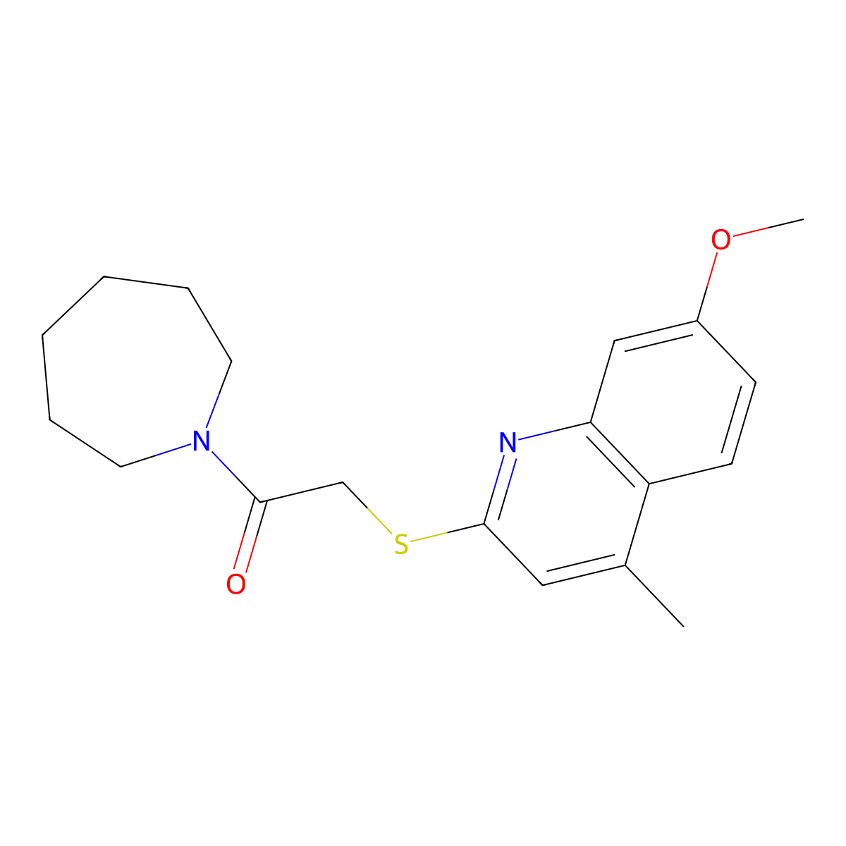 1-(Azepan-1-yl)-2-((7-methoxy-4-methylquinolin-2-yl)thio)ethanone molecular structure, CAS 1160271-56-6