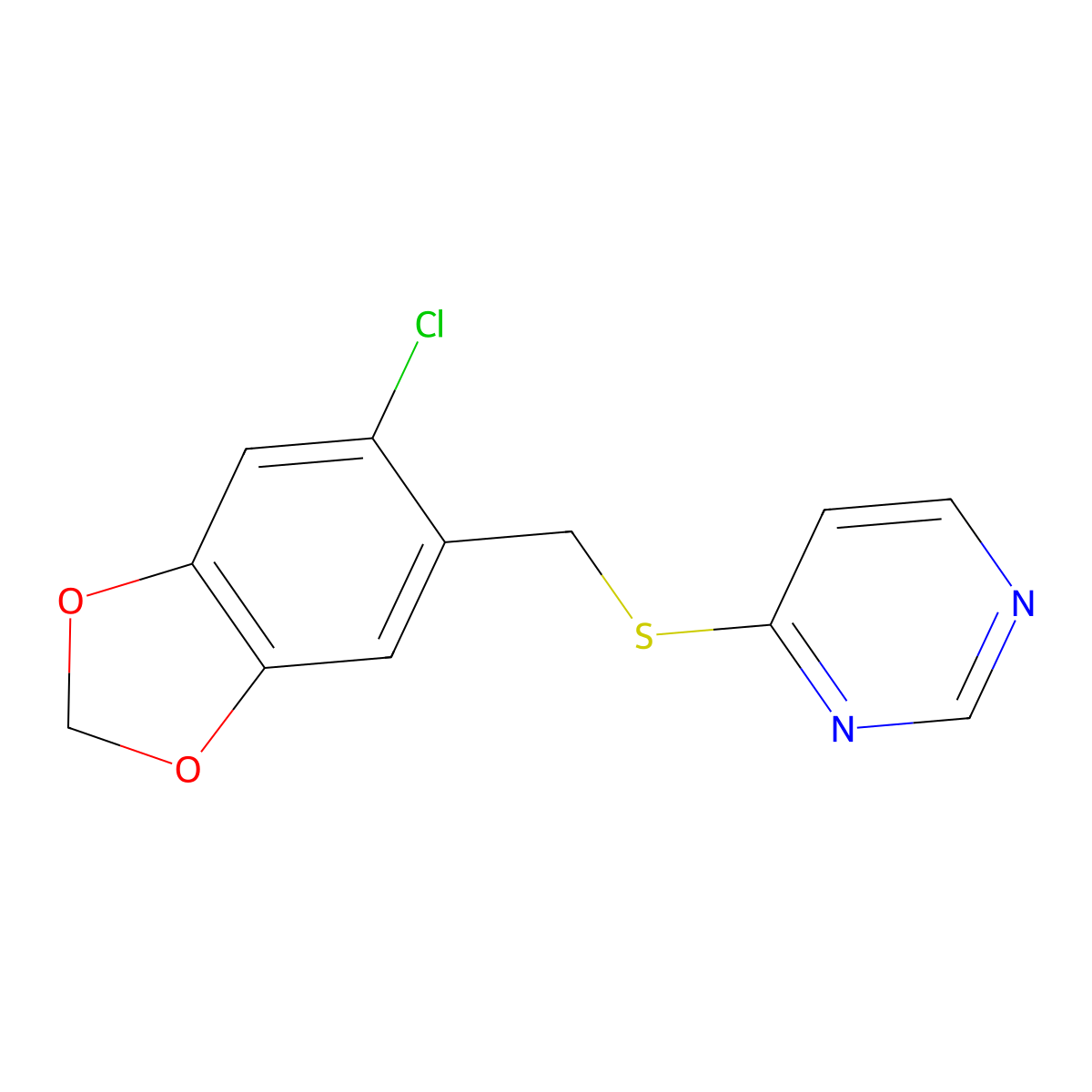 4-{[(6-Chloro-2H-1,3-benzodioxol-5-YL)methyl]sulfanyl}pyrimidine molecular structure, CAS 1160271-73-7