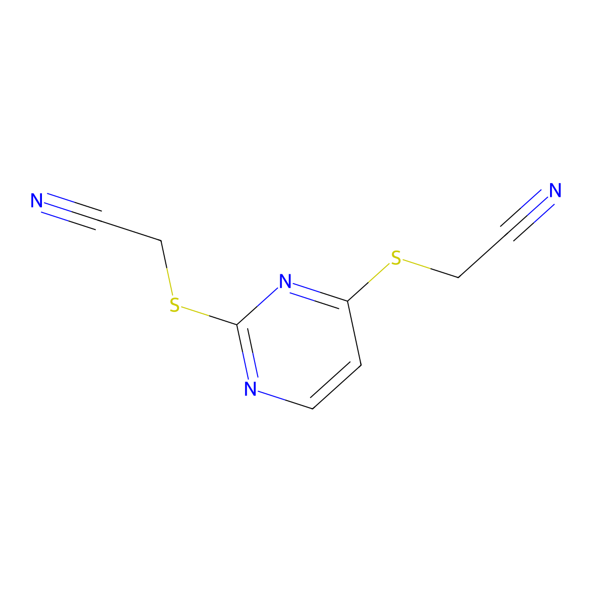 2-({2-[(Cyanomethyl)sulfanyl]pyrimidin-4-yl}sulfanyl)acetonitrile molecular structure, CAS 1160271-75-9