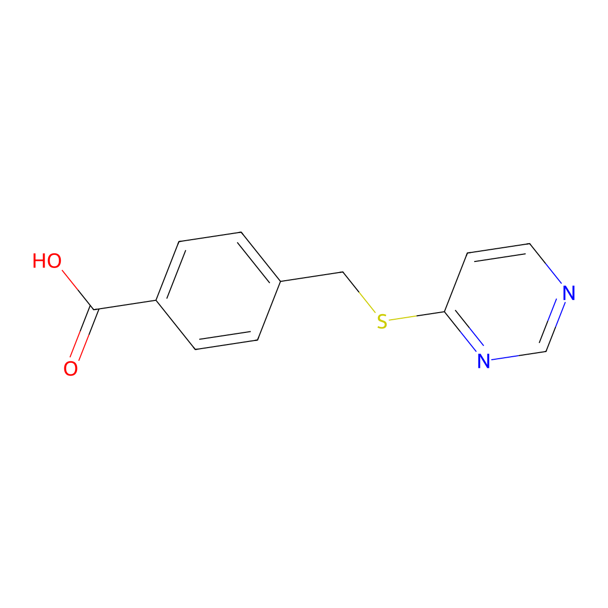 4-[(Pyrimidin-4-ylsulfanyl)methyl]benzoic acid molecular structure, CAS 1160271-77-1