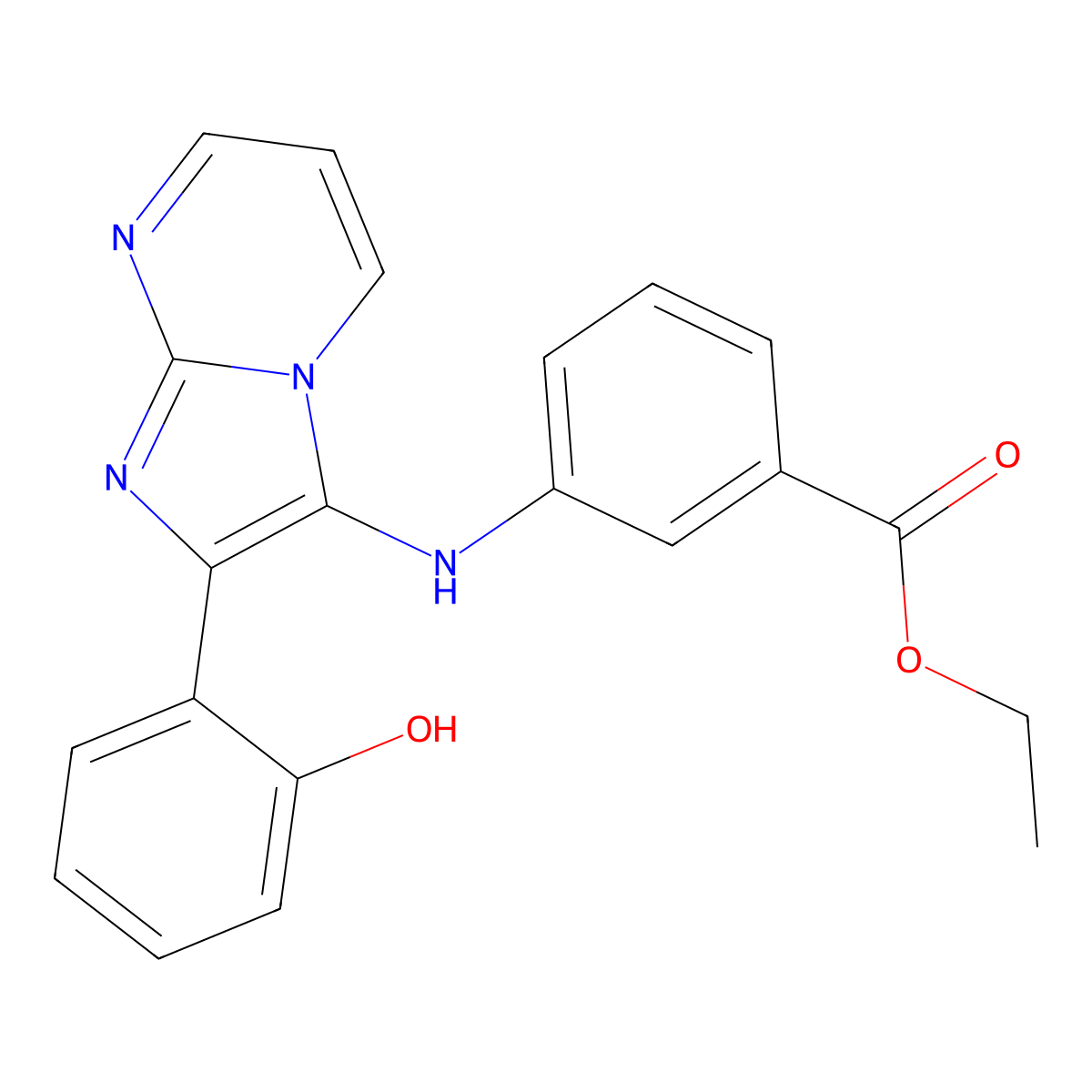 Ethyl 3-{[2-(2-hydroxyphenyl)imidazo[1,2-a]pyrimidin-3-yl]amino}benzoate molecular structure, CAS 1160272-82-1