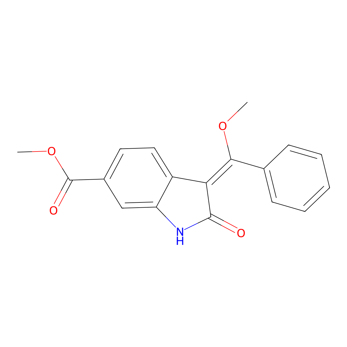 Methyl 3-[methoxy(phenyl)methylene]-2-oxoindoline-6-carboxylate molecular structure, CAS 1160293-22-0