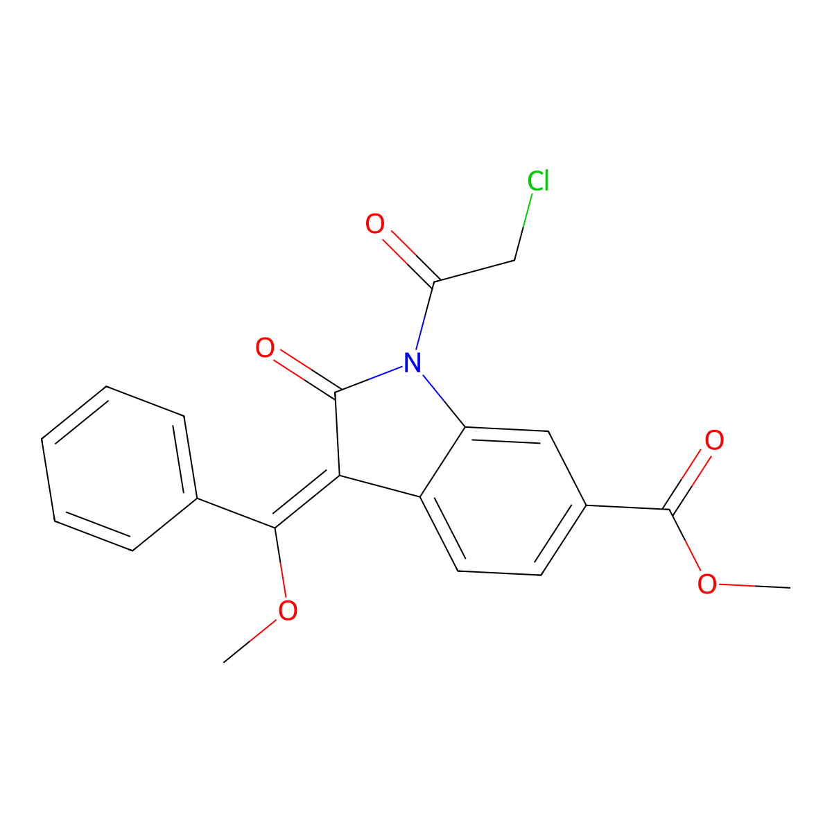 (Z)-Methyl 1-(2-Chloroacetyl)-3-(Methoxy(Phenyl)Methylene)-2-Oxoindoline-6-Carboxylate molecular structure, CAS 1160293-24-2