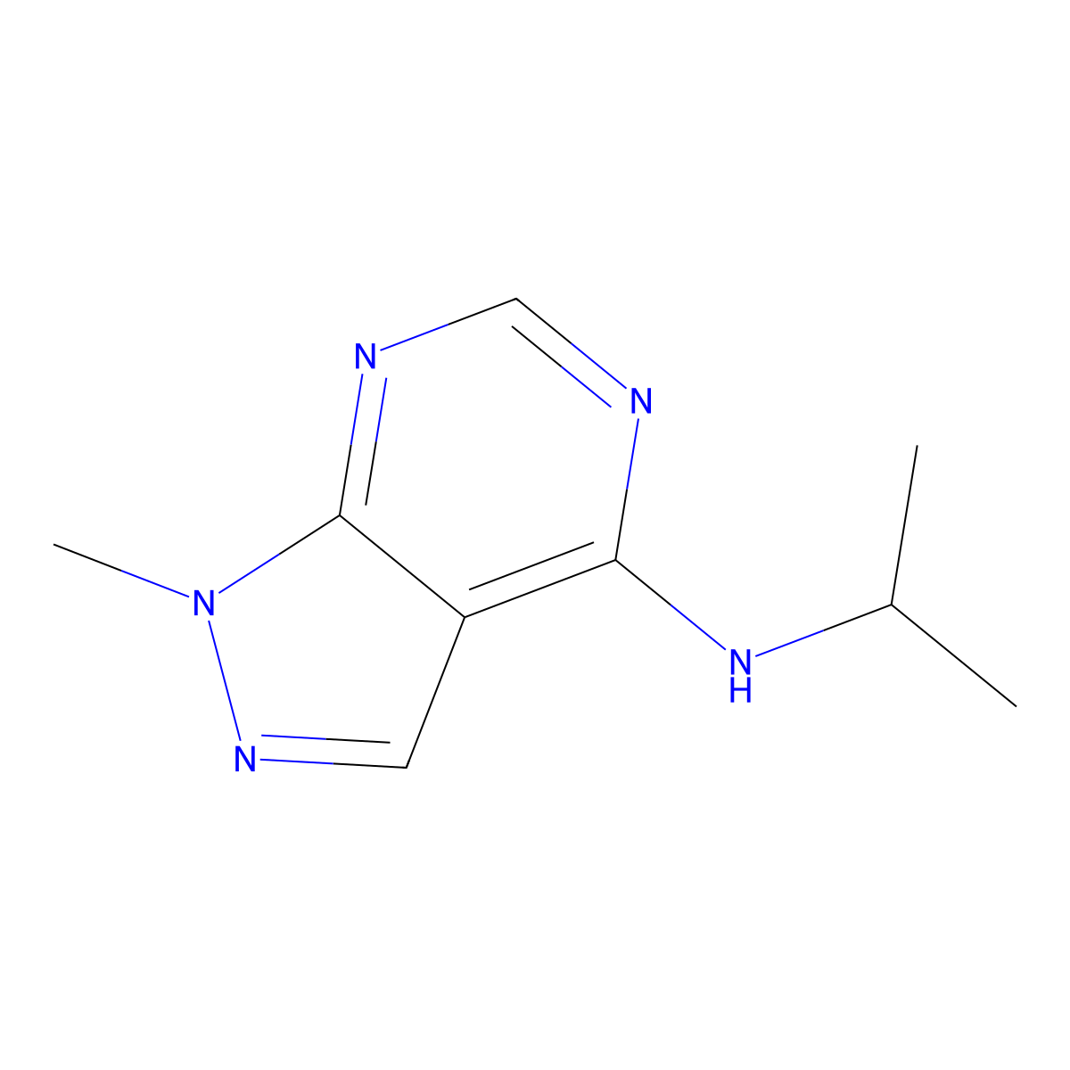 1-methyl-N-(propan-2-yl)-1H-pyrazolo[3,4-d]pyrimidin-4-amine molecular structure, CAS 116035-77-9